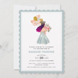 Sweet Girl with Purple Hair Watercolor  Invitation