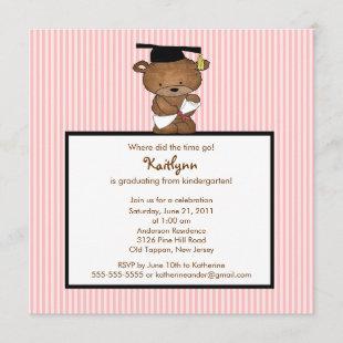 Sweet Grad Bear Kindergarten Graduation Invitation