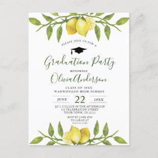 Sweet Lemons Greenery Graduation Party Invitation Postcard