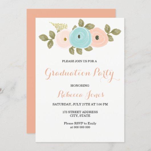 Sweet Peach Floral Graduation Party Invitation