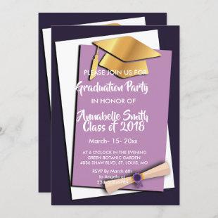 sweet Purple elegant Graduation Invitation