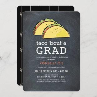 Taco Bout GRAD Chalkboard Drive-by Blk Graduation Invitation