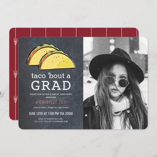 Taco Bout GRAD Photo Chkbd Red Virtual Graduation Invitation