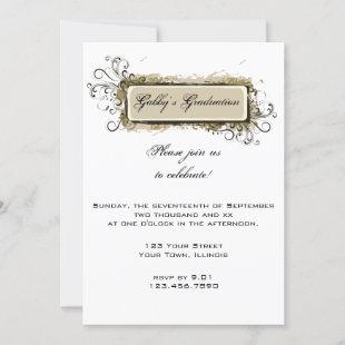 Tan Abstract Floral Graduation Party Invitation