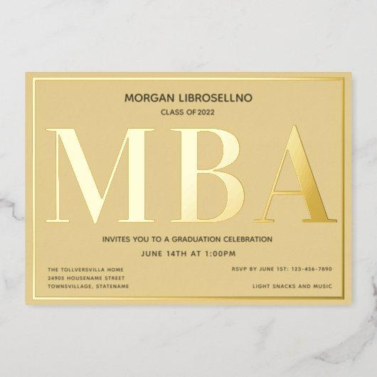 Tan Gold MBA Graduation Foil Invitation