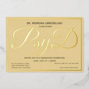 Tan Gold PsyD Graduation Foil Invitation