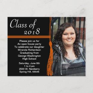 Tassel Orange & Black Graduation Party Invitation Postcard