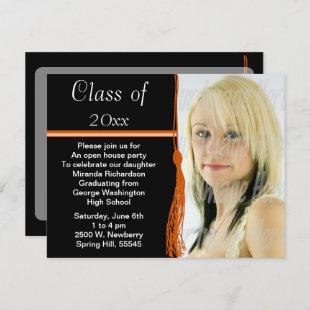 Tassel Photo Graduation Party Orange and Black Invitation