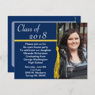 Tassel Photo Graduation Party Yellow and Blue Invitation