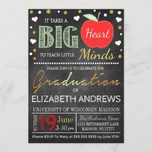 Teacher Graduation Chalkboard Takes a Big Heart Invitation
