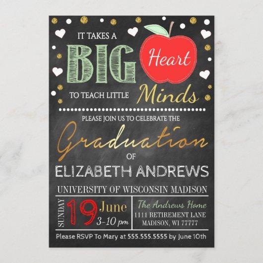 Teacher Graduation Chalkboard Takes a Big Heart Invitation