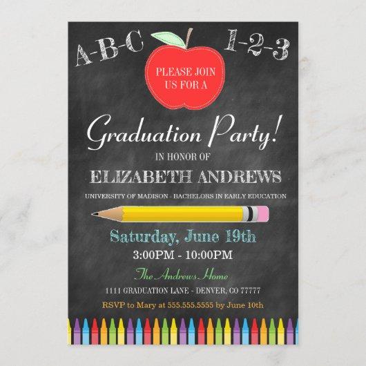 Teacher Graduation Invitation - Chalkboard - Apple