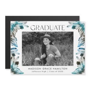 Teal and Blue Watercolor Crystals Photo Graduation Magnetic Invitation