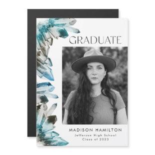 Teal and Blue Watercolor Crystals Photo Magnetic Invitation