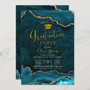 Teal and gold Agate Graduation Party Invitation