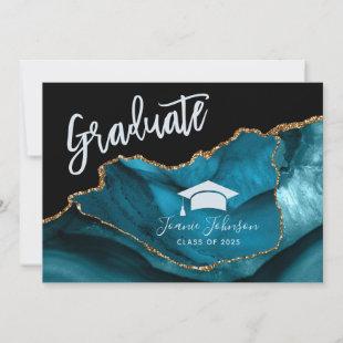 Teal and Gold Glitter Graduation Party Invitation