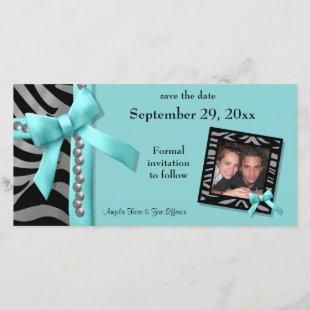 Teal And Silver Zebra Gems Save The Date Card