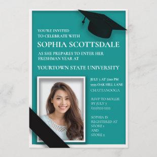 Teal and White College Trunk Party Photo Invitation