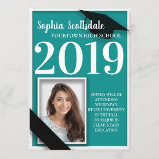 Teal and White Graduation Photo Announcement