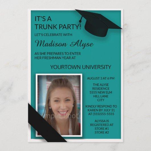 Teal Black College Trunk Party Dorm Shower Photo Invitation