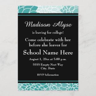 Teal Black Floral Going to College Party Invite