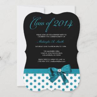 Teal Blue and Black with Polka-Dots Class of 2014 Invitation