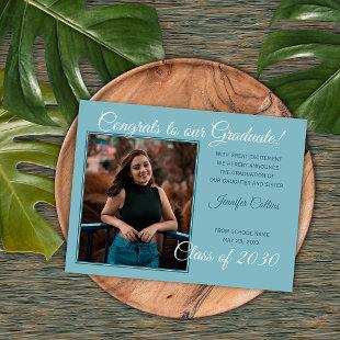 Teal Blue Green Minimalist Graduation Announcement Postcard
