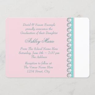 Teal Blue Pink Princess Graduation Announcements
