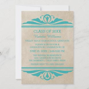 Teal Elegant Deco Graduation Invite