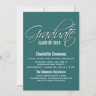 Teal Elegant Script Graduation Invite