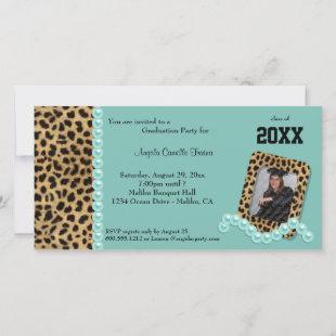 Teal Faux Leopard And Matching Pearls Invitation