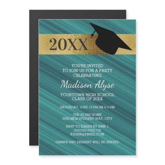 Teal Gold Black Graduation Party Magnetic Invitation