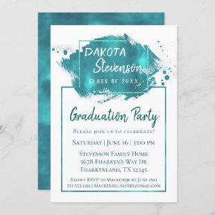 Teal Graduation | Paint Splatter Brushstroke Party Invitation