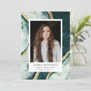 Teal Green Watercolor Agate Photo Graduation Party Invitation