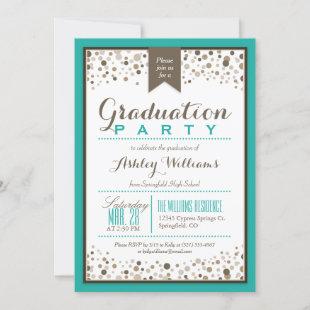 Teal Green, White, and Taupe Graduation Party Invitation