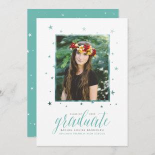 Teal In the Stars Photo Graduation Announcement