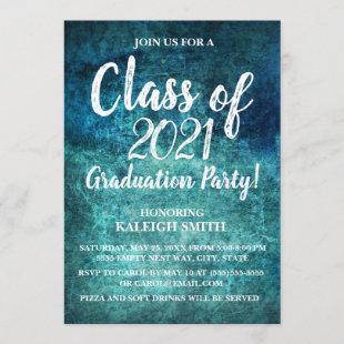 Teal Navy Blue White Graduation Party Invitation