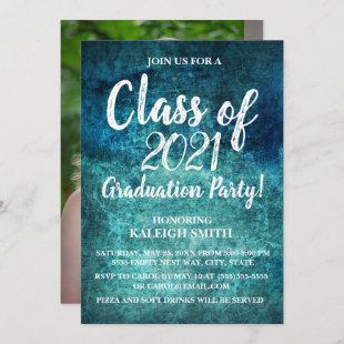 Teal Navy Blue White Graduation Party Invitation
