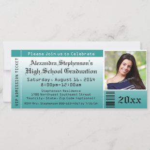 Teal Photo Graduation Ticket Invitations