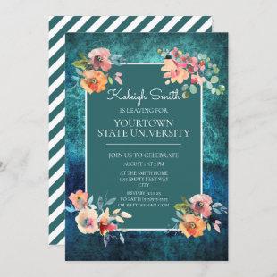 Teal Pink Floral Stripes College Trunk Party Invitation