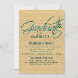 Teal Rustic Script Graduation Invite
