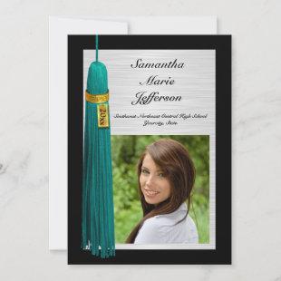 Teal Tassel with Photo Graduation Party Invitation
