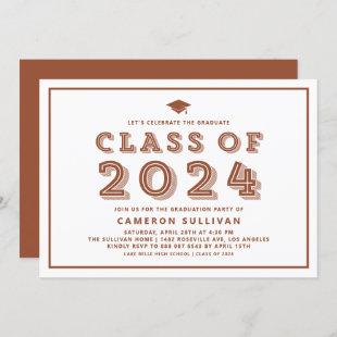 Terracotta Cap Class of 2024 Retro Graduation Invitation