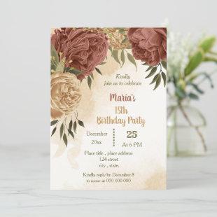 terracotta earthy floral greenery birthday party invitation