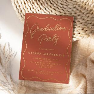 Terracotta & Gold Squiggle Graduation Party Foil Invitation