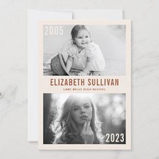 Terracotta Now and Then Photo Collage Graduation Invitation