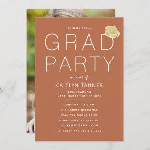 Terracotta Rust Modern Photo Graduation Party Invitation