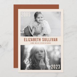 Terracotta Then and Now Photo Collage Graduation Invitation