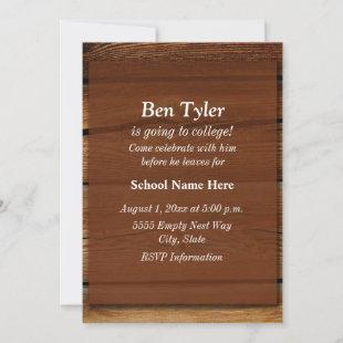 Textured Old Wood "Off To College" Invite