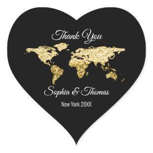 Thank Wedding Golden World Destination Map Heart Heart Sticker